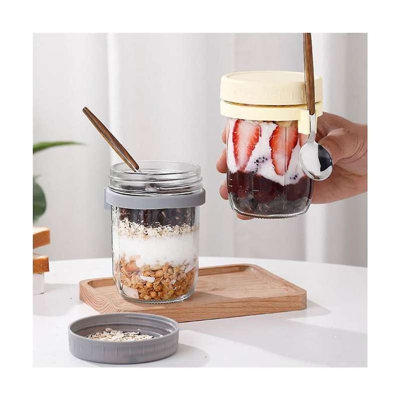 4pack Overnight Oats Jars with Lids and Spoons, Reusable Glass Overnight Oats Container with Measure