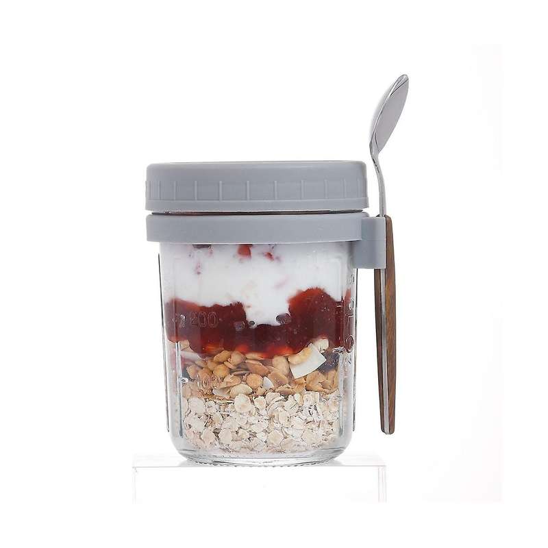 4pack Overnight Oats Jars with Lids and Spoons, Reusable Glass Overnight Oats Container with Measure