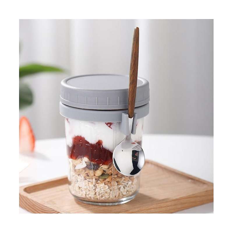 4pack Overnight Oats Jars with Lids and Spoons, Reusable Glass Overnight Oats Container with Measure