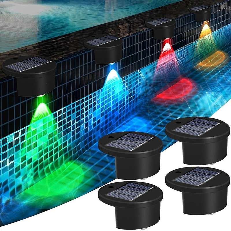 4pack Solar Powered Swimming Pool Edge Lights for Inground Pools, Above Ground Waterproof Wireless P