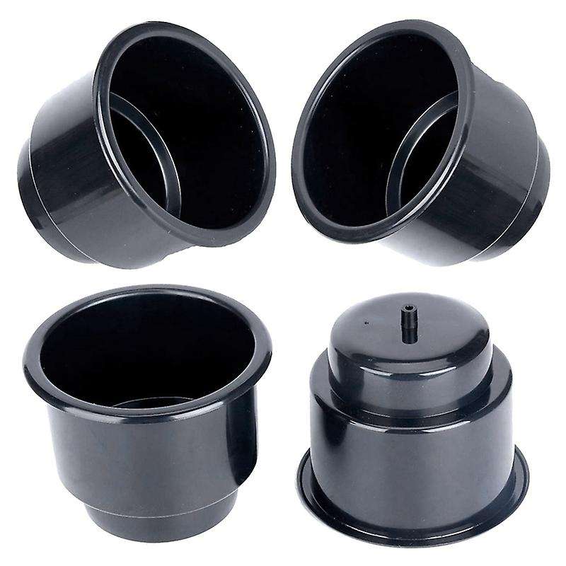 4Pack Recessed Drop in Plastic Cup Drink Can Holder with Drain for Boat Car Marine Rv (Black)