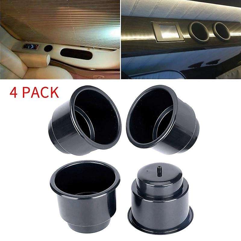 4Pack Recessed Drop in Plastic Cup Drink Can Holder with Drain for Boat Car Marine Rv (Black)