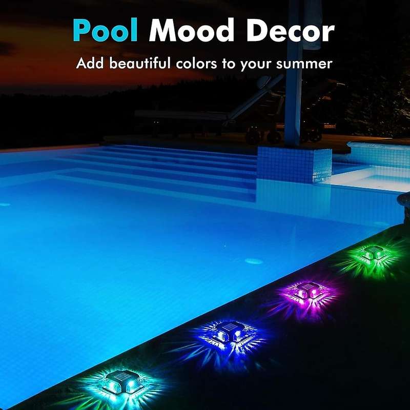 4pack Solar Pool Deck Lights Pool Side Floor Lights,Outdoor Above Ground and Inground Swimming Pools