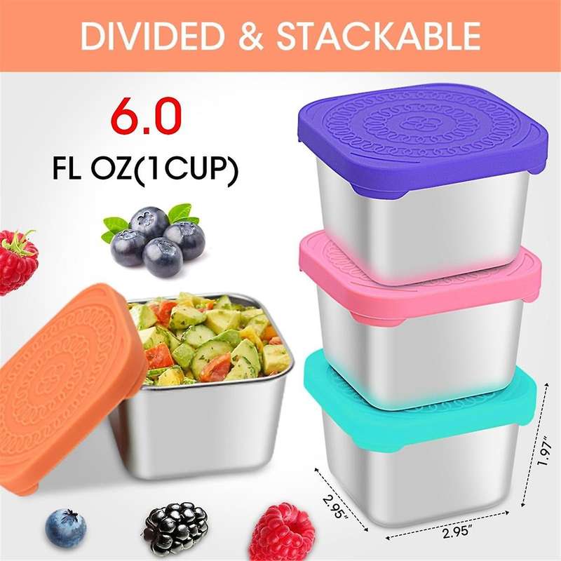4pack Stainless Steel Snack Containers for Kids, Leak-proof Metal Food Storage Containers Stackable