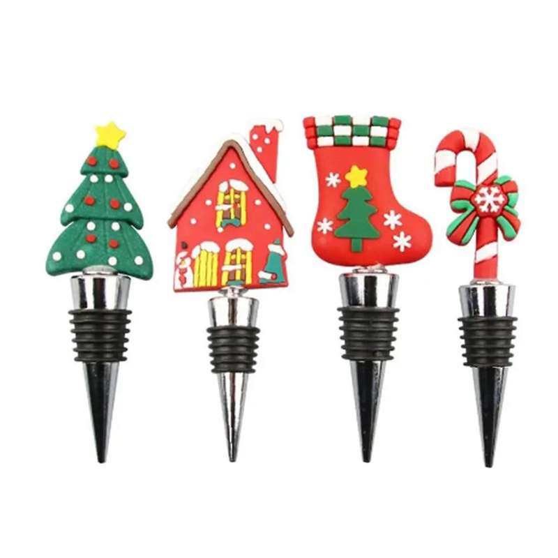 4PC Christmas Series Wine Stopper Bar Party Decoration Christmas Tree Shape -Keeping Wine Champagne
