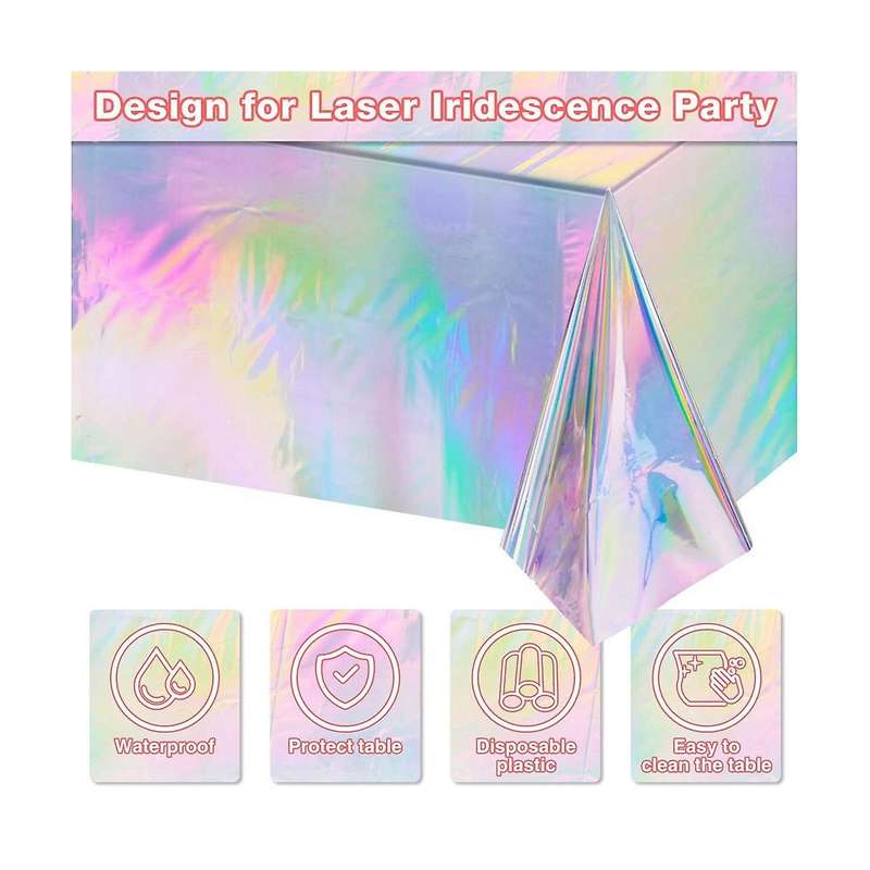 4pc Iridescence Plastic Tablecloths Shiny Disposable Rectangle Table Covers Holographic Foil Tablec