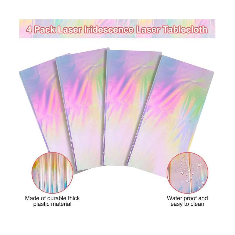 4pc Iridescence Plastic Tablecloths Shiny Disposable Rectangle Table Covers Holographic Foil Tablec