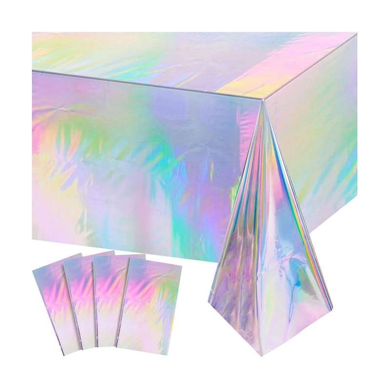 4pc Iridescence Plastic Tablecloths Shiny Disposable Rectangle Table Covers Holographic Foil Tablec