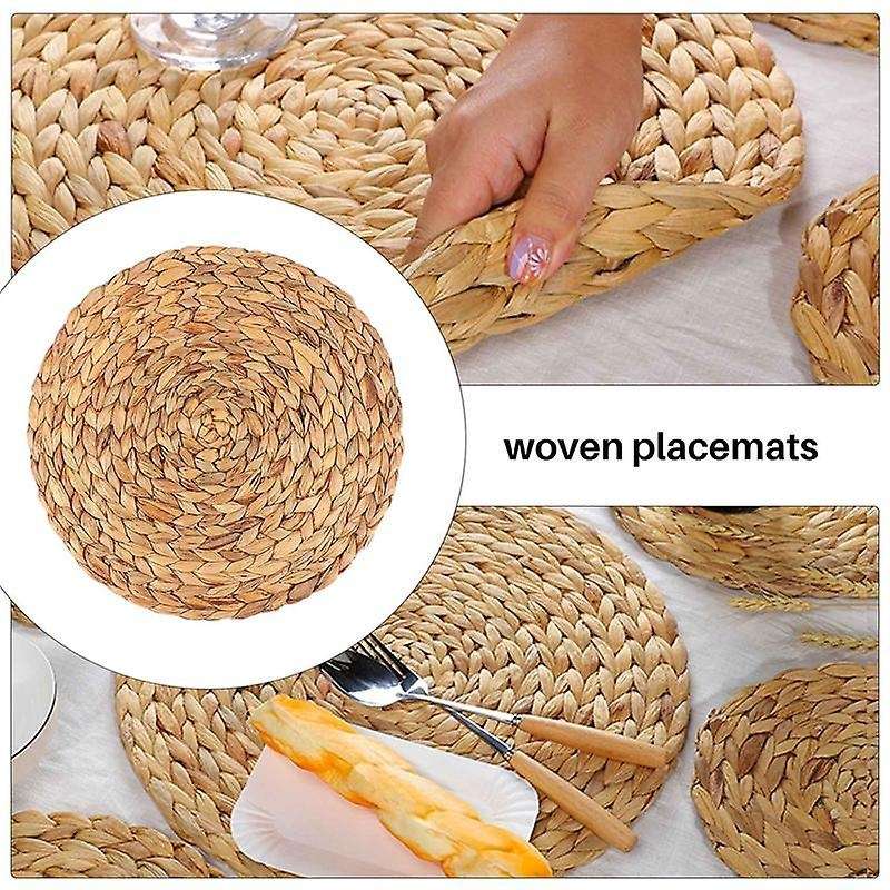 4pc Natural Water Gourd Woven Placemat Round Woven Rattan Table