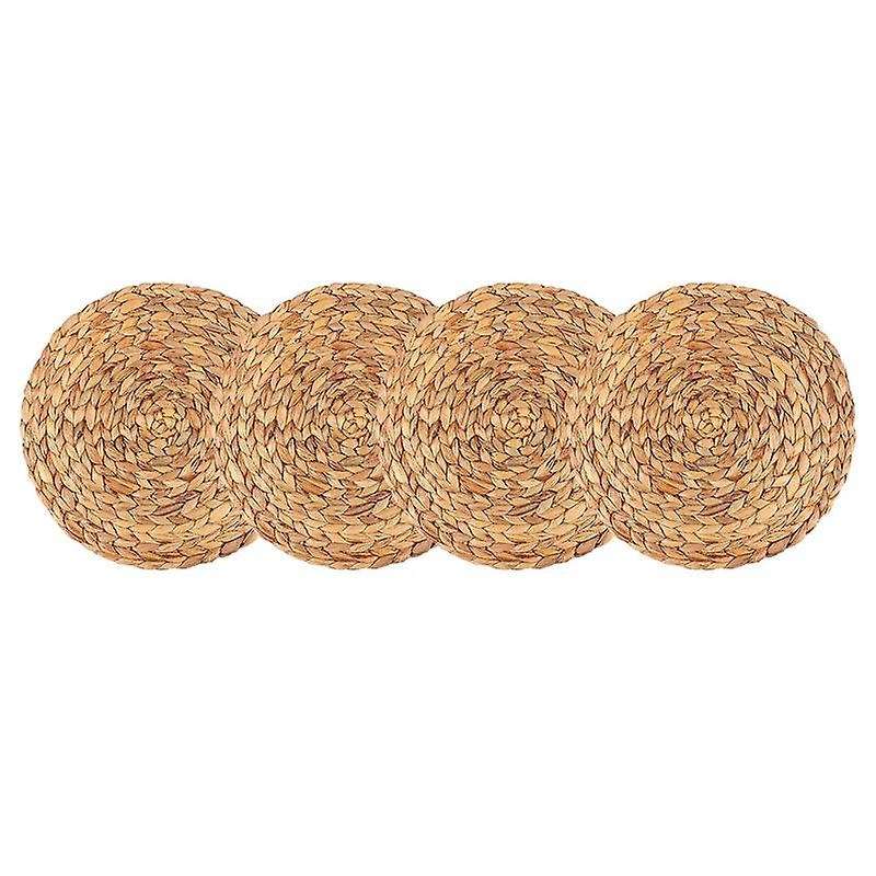 4pc Natural Water Gourd Woven Placemat Round Woven Rattan Table