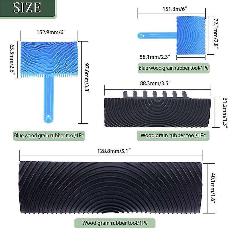 4pc Wood Graining Painting Tool Set,ms6 Ms17 Ms18b Grain Texture Pattern Roller with Handle,for Diy