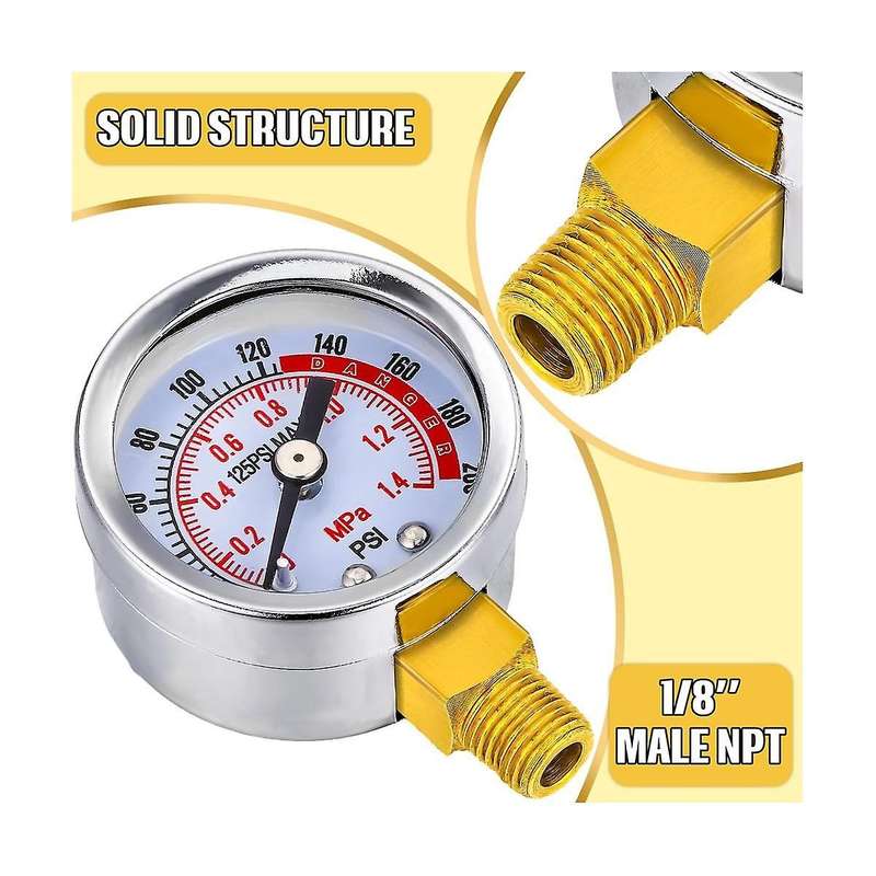 4pcs 0-200 Psi Air Pressure Gauge 1/8in Male Npt Connection Air Gauge Lower Side Mount 1.57in Dial A