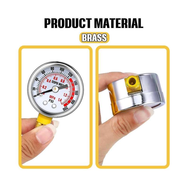 4pcs 0-200 Psi Air Pressure Gauge 1/8in Male Npt Connection Air Gauge Lower Side Mount 1.57in Dial A