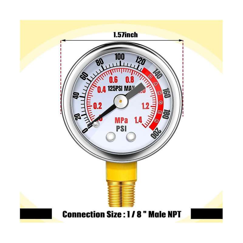 4pcs 0-200 Psi Air Pressure Gauge 1/8in Male Npt Connection Air Gauge Lower Side Mount 1.57in Dial A