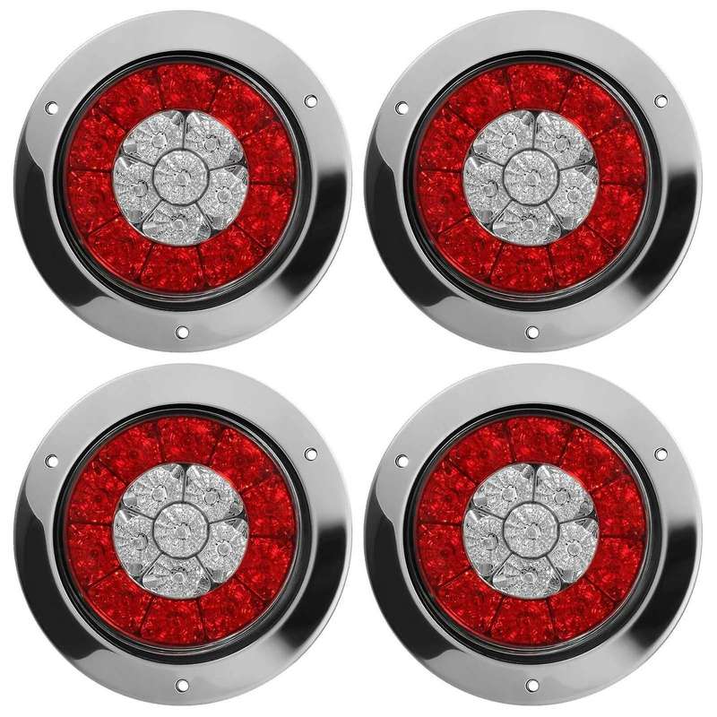 4Pcs 12-24V 16 LED 4inch Round Truck Trailer RV Brake Stop Turn Tail Signal Light Red Amber Chrome W