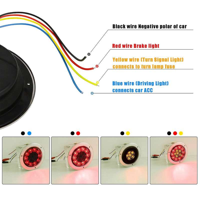 4Pcs 12-24V 16 LED 4inch Round Truck Trailer RV Brake Stop Turn Tail Signal Light Red Amber Chrome W