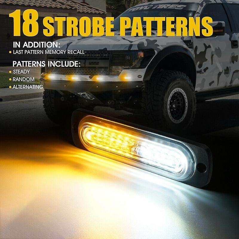 4PCS 12 LED Flush Mount Side Marker Emergency Warning Strobe Light White/Amber