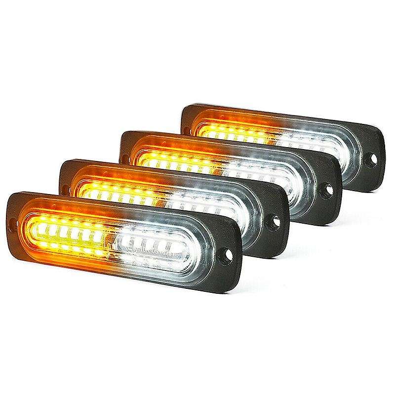 4PCS 12 LED Flush Mount Side Marker Emergency Warning Strobe Light White/Amber