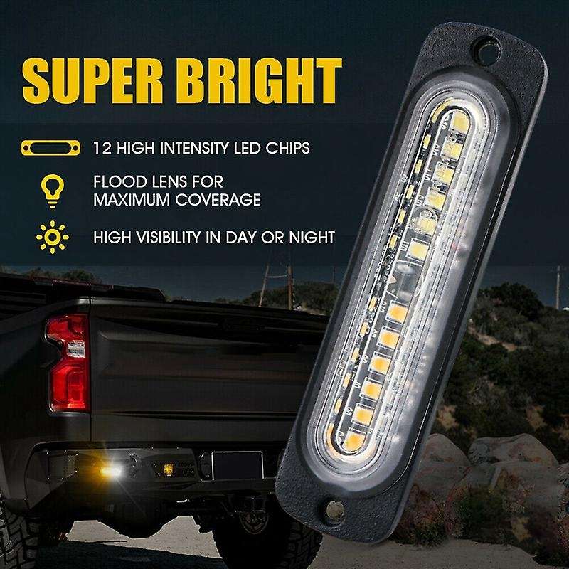 4PCS 12 LED Flush Mount Side Marker Emergency Warning Strobe Light White/Amber