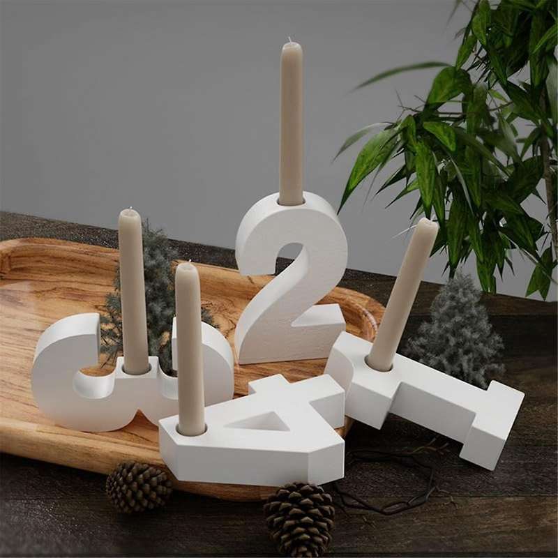 4PCS 1-4 Number Mould, DIY Silicone Mould, 3D Handmade Candle Holder Moulds, Plaster Mould, Candle H