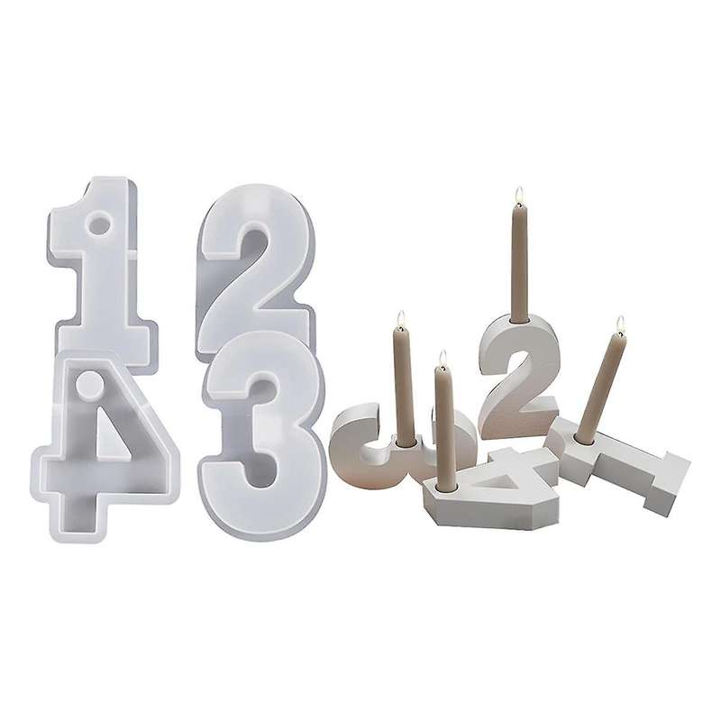 4PCS 1-4 Number Mould, DIY Silicone Mould, 3D Handmade Candle Holder Moulds, Plaster Mould, Candle H