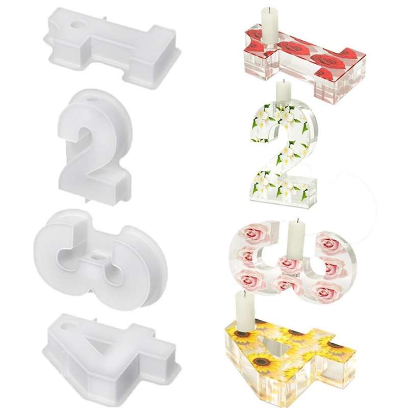 4PCS 1-4 Number Mould, DIY Silicone Mould, 3D Handmade Candle Holder Moulds, Plaster Mould, Candle H