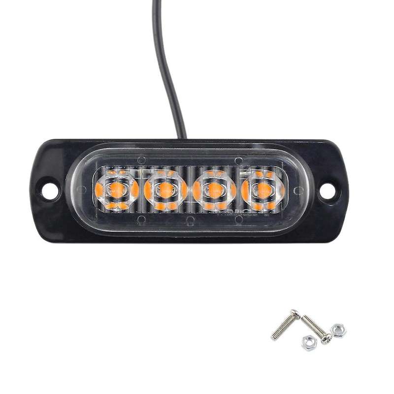 4PCS 4 LED Car Truck Emergency Beacon Warning Flash Strobe Light Bar Amber 12V