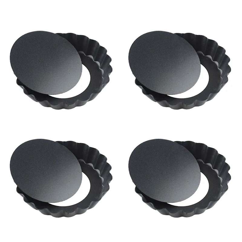 4Pcs 4In/10cm Mini Pie Muffin Cupcake Pans Non-Stick Tart Quiche Flan Pan Mold Removable Loose Botto