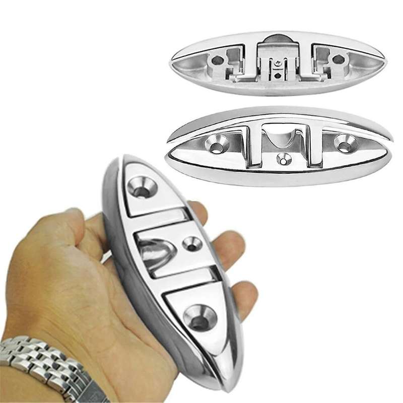 4PCS 5Inch Stainless Steel Cleat Marine Foldable Boat Cleats Folding Deck Mooring Cleat Flush Mount