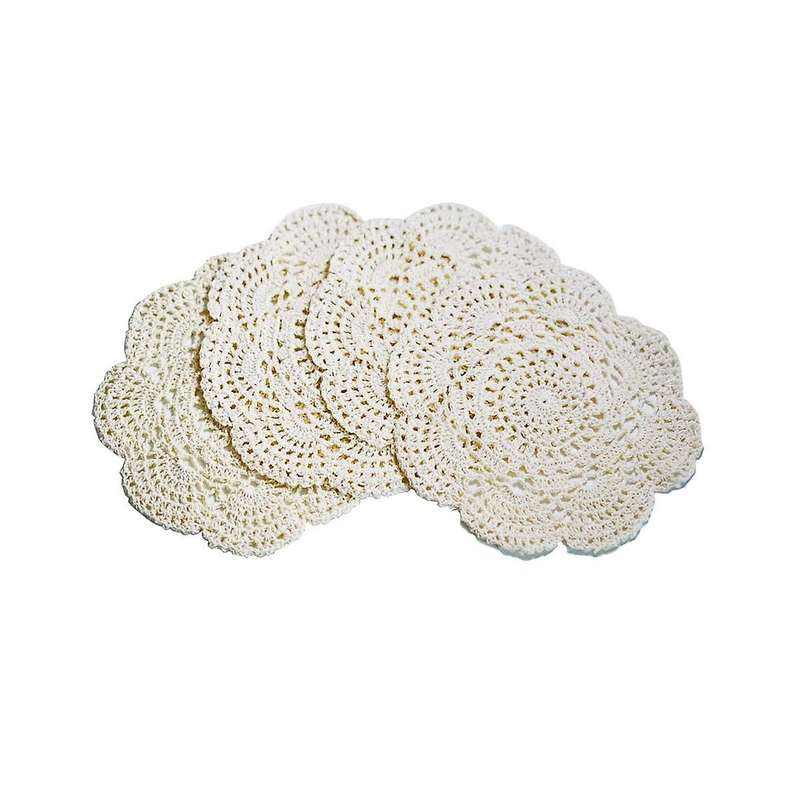 4pcs 8.6 Inch Doilies Crochet Round Lace Doily Handmade Placemats Cotton Crocheted Coasters (beige)