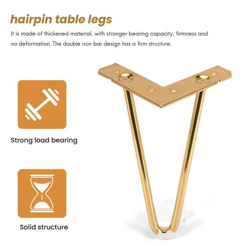 4pcs 8 Inch Gold Hairpin Legs Protectors for Furniture Legs Sofa Cabinet Furniture Leg Feet Coffee
