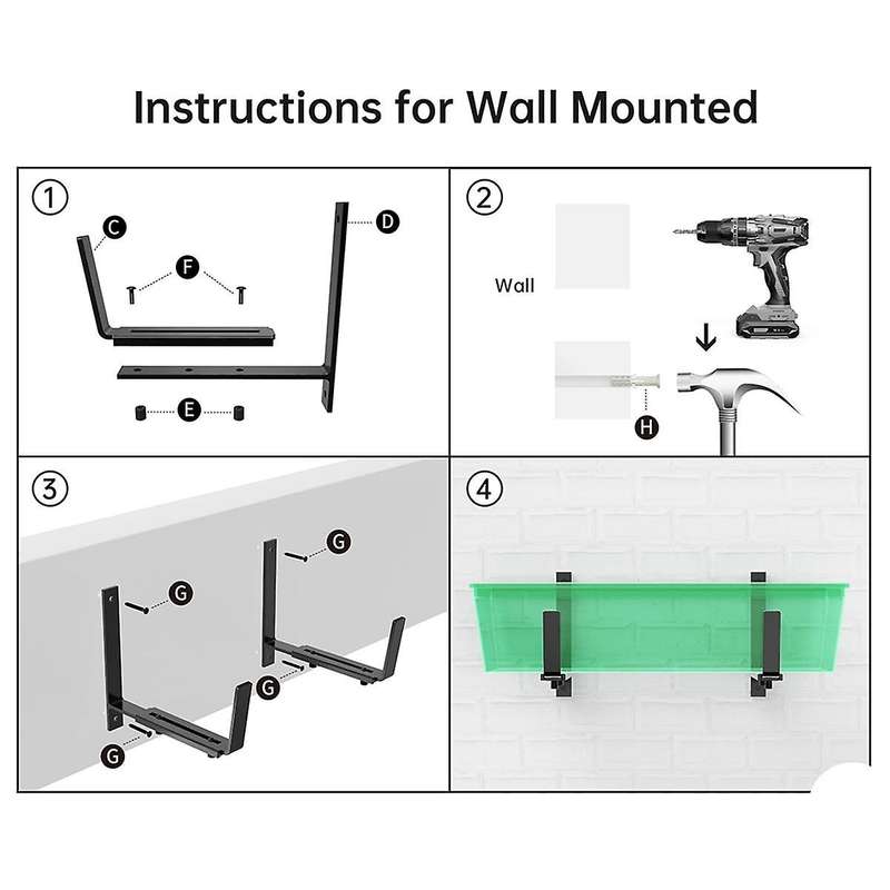 4PCS Adjustable Planter Box Bracket (6 to 12.5 Inches) for Flower Box Holders, Window Boxes Planters