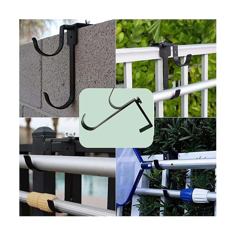 4pcs Adjustable Pool Pole Hangers, Metal Fence Hooks Pool Tool Holder for Telescopic Poles Skimmers