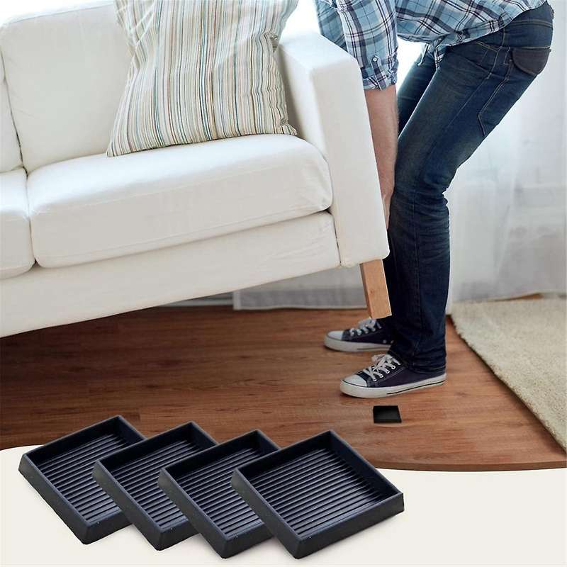 4pcs Anti- Furniture Pads- 4x4in Square Rubber Anti Skid Caster Cups, Leg Coasters-couch, Chair, Bed