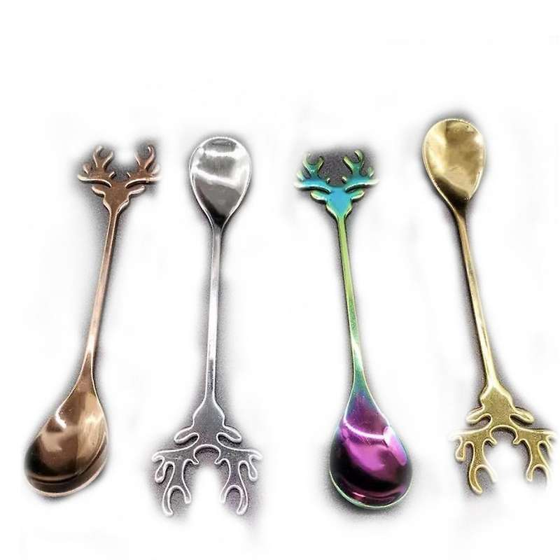 4Pcs Antlers Shape Stainless Steel Coffee Spoon Dessert Spoon Ice Christmas Antlers Tea Tiny Stirrin