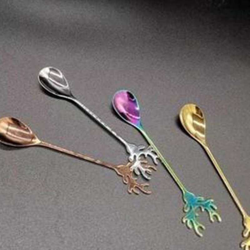 4Pcs Antlers Shape Stainless Steel Coffee Spoon Dessert Spoon Ice Christmas Antlers Tea Tiny Stirrin
