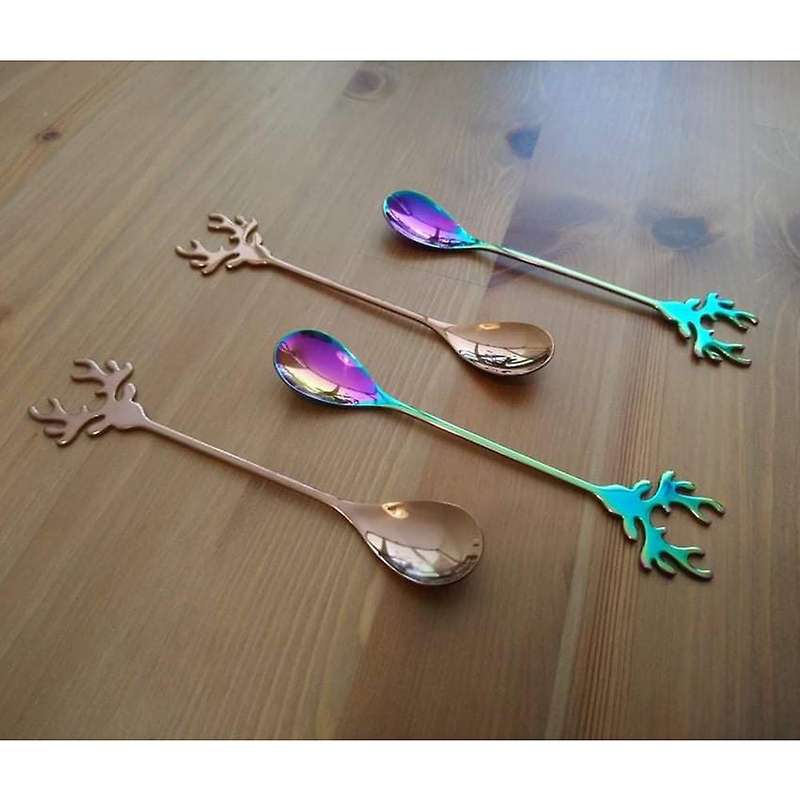 4Pcs Antlers Shape Stainless Steel Coffee Spoon Dessert Spoon Ice Christmas Antlers Tea Tiny Stirrin