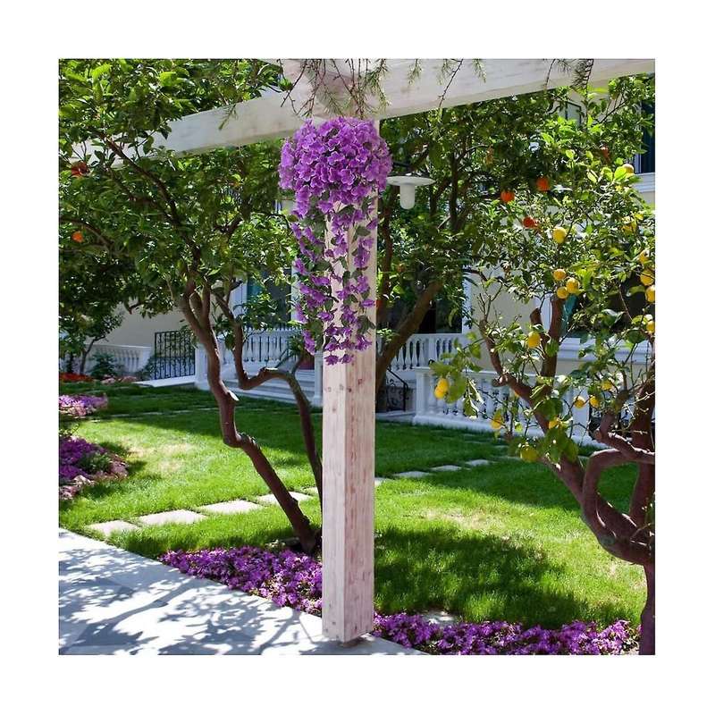 4pcs Artificial Hanging Flowers Hanging Plants Violet Flowers Garland for Spring Summer Outdoor Gar