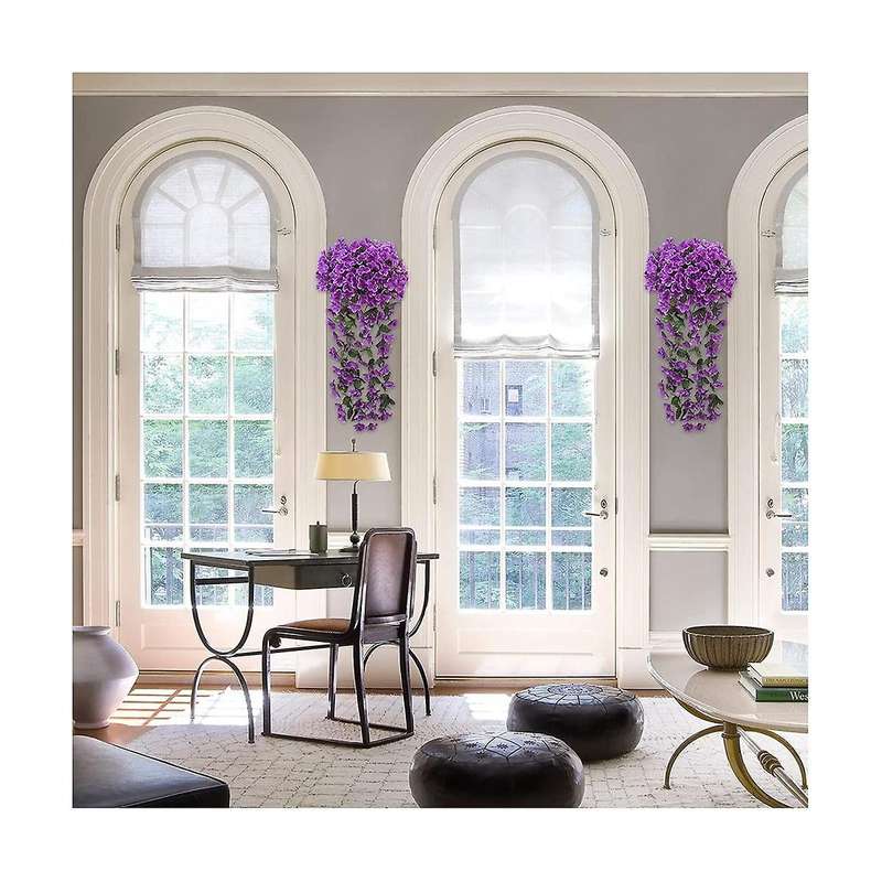 4pcs Artificial Hanging Flowers Hanging Plants Violet Flowers Garland for Spring Summer Outdoor Gar