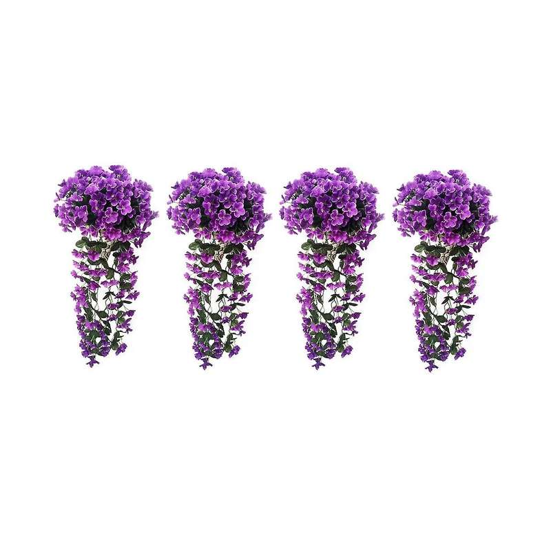 4pcs Artificial Hanging Flowers Hanging Plants Violet Flowers Garland for Spring Summer Outdoor Gar