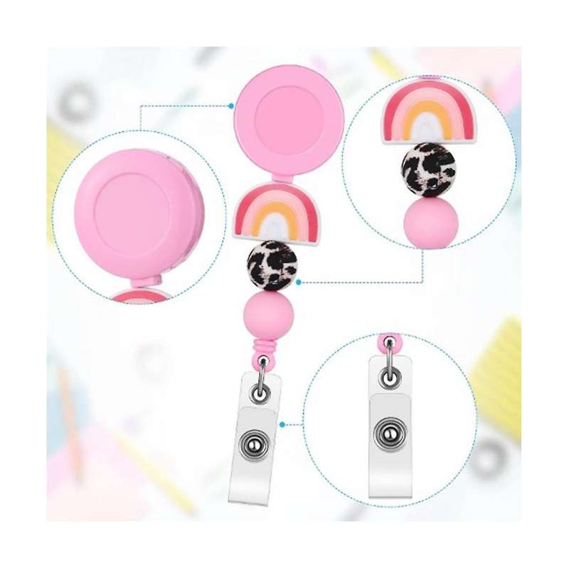 4Pcs Badge Reel, Nurse Badge Reels Retractable Cute Silicone Beaded Badge Reel with Swivel Clip and