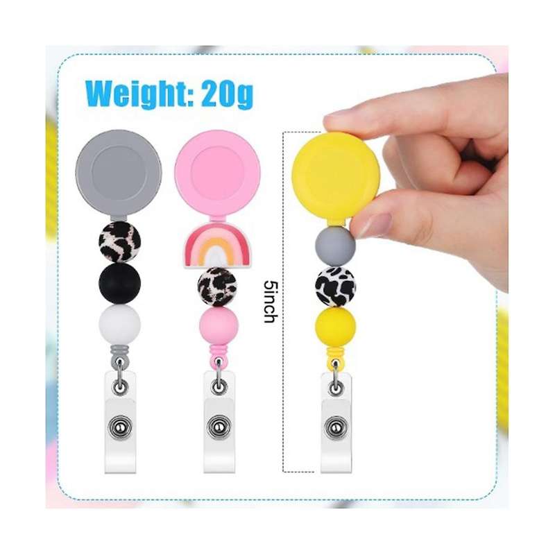 4pcs Badge Reel, Nurse Badge Reels Retractable Cute Silicone Beaded Badge Reel with Swivel Clip And