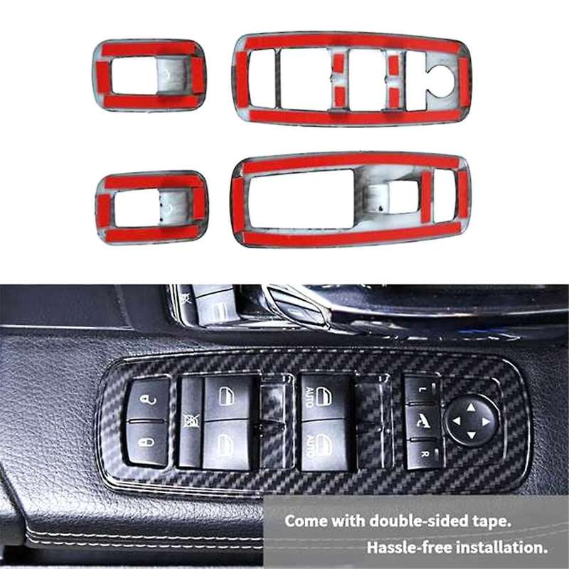 4pcs Black Carbon Fiber Car Inner Window Lift Trim Switch Panel Cover for Ram 2010-2017/charger Dur