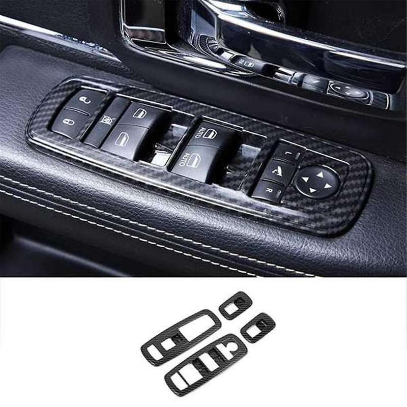 4pcs Black Carbon Fiber Car Inner Window Lift Trim Switch Panel Cover for Ram 2010-2017/charger Dur
