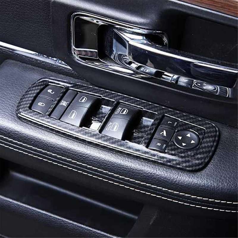 4pcs Black Carbon Fiber Car Inner Window Lift Trim Switch Panel Cover for Ram 2010-2017/charger Dur