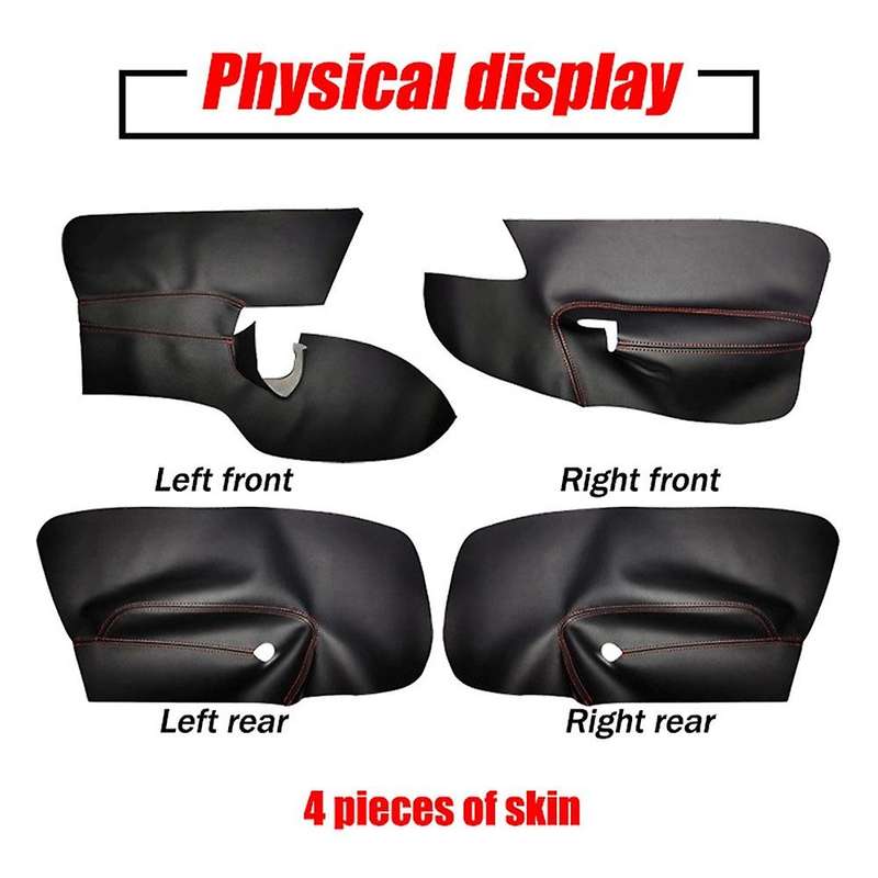 4PCS Black+RED LHD 4 Doors Armrest Panel Leather Cover Inner Trim for MK5 2005-2010 with Tools
