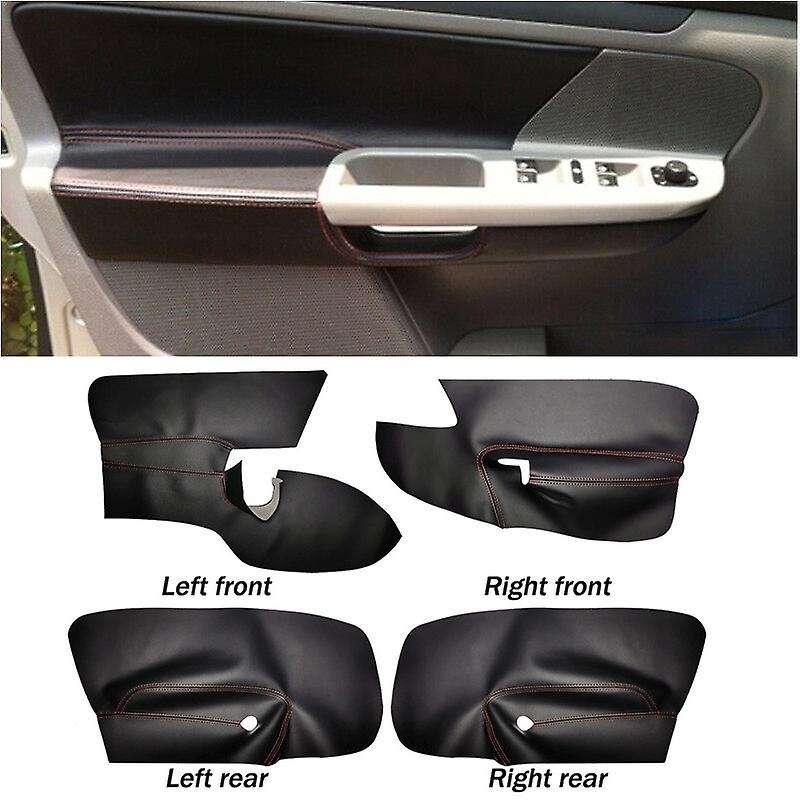 4PCS Black+RED LHD 4 Doors Armrest Panel Leather Cover Inner Trim for MK5 2005-2010 with Tools
