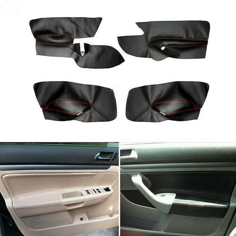 4PCS Black+RED LHD 4 Doors Armrest Panel Leather Cover Inner Trim for MK5 2005-2010 with Tools