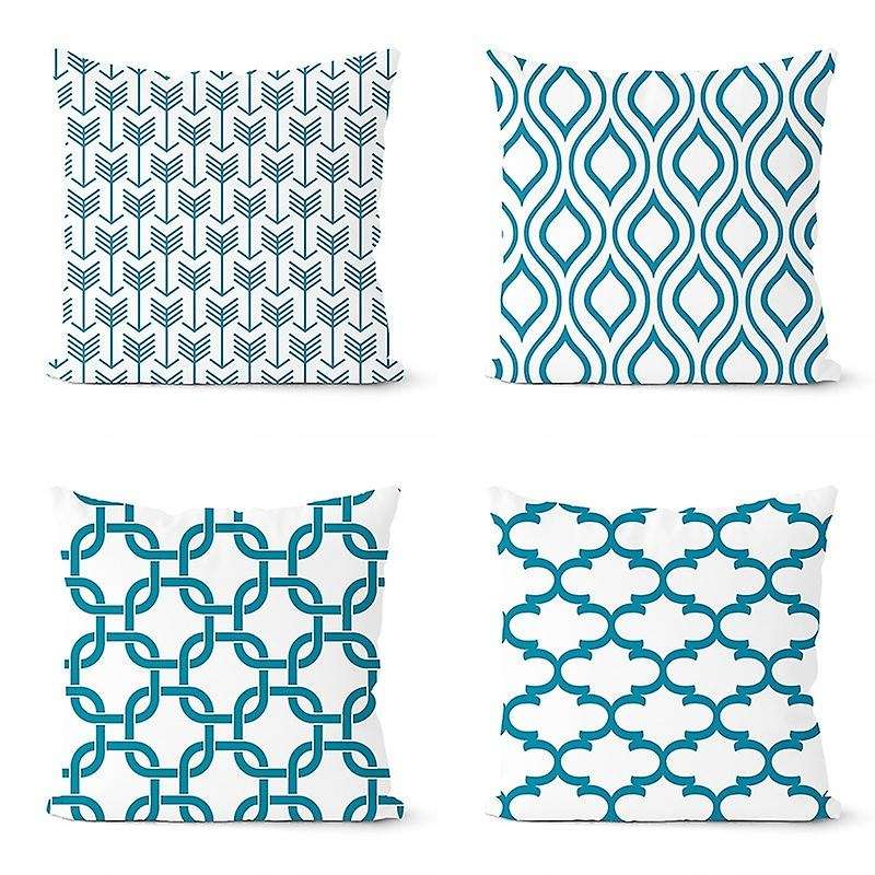 4PCS Blue Geometry Cushion Cover Pillowcase Home Decorative Sofa Square Pillow Cover Bedroom Car De