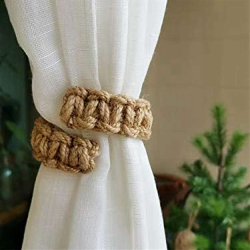 4Pcs Braided Curtain Tiebacks for Drapes, Rustic Curtain Holdbacks, Handmade Curtain Ties for Sheer/